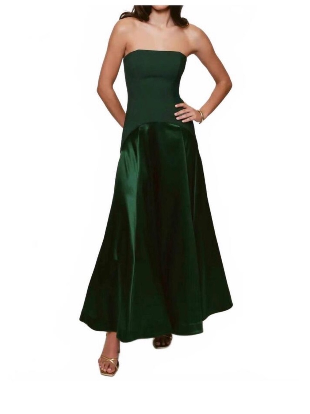 Hutch Strapless Deep Green Satin Ball Gown
